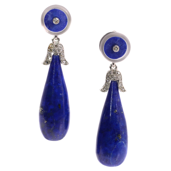 Art Deco diamond and lapis lazuli day time night time earrings